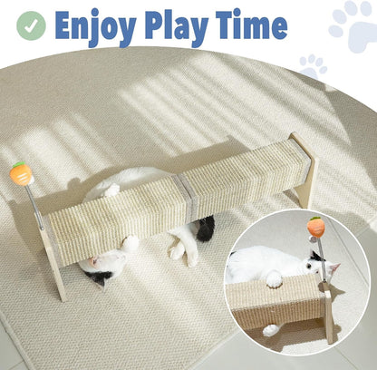 Cat Scratching Post, 30" Horizontal Sisal Scratch Post for Indoor Cats, Durable Cat Furniture Protector with Spring Toy6