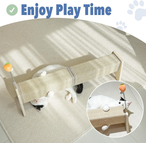 Cat Scratching Post, 30" Horizontal Sisal Scratch Post for Indoor Cats, Durable Cat Furniture Protector with Spring Toy6