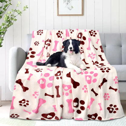 Rezutan Blanket for Large Dogs, Cat Flannel Washable Soft Pet Mat Throw Cover for Kennels-Beds, Sofas, Furniture Protection, Cute Paw Pattern, Black, 50X40 Inch22