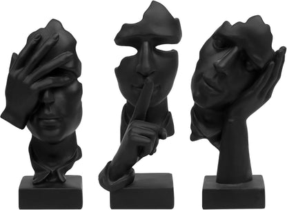 Prosfalt 3 Pcs Thinker Statue, Silence Is Gold Abstract Art Figurine, No Hear No See No Speak Modern Home Resin Sculptures Decorative Objects Decor for Home Office Bookshelf Desktop(Black) (A-41)1