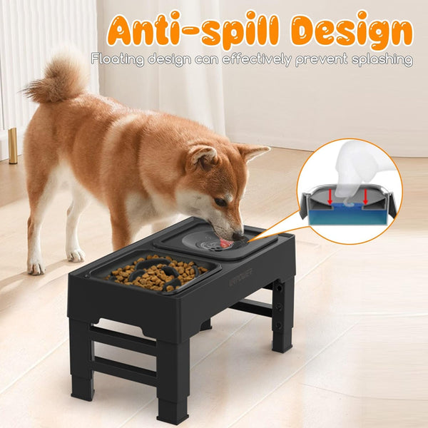URPOWER 2-In-1 Elevated Slow Feeder Dog Bowls with No-Spill Water Bowl | 4 Height-Adjustable Raised Dog Bowls, Non-Slip Food and Water Bowls with Stand for Small, Medium, Large Dogs, Cats and Pets5