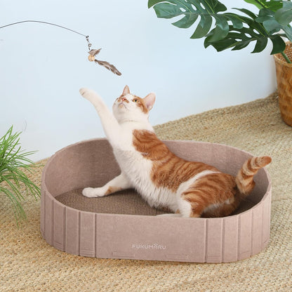 FUKUMARU Cat Scratcher, 24 Inch Sofa Shape Cat Scratching Bed Couch Indoor | Oval Felt Cat Scratcher Bed with Reversible Detachable Cat Scratching Boards, round Cats Scratch Pads Refill, Beige4