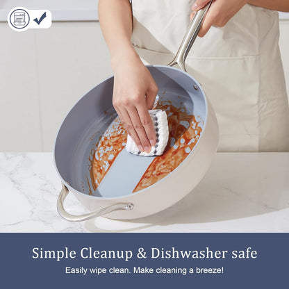 Premium Ceramic Sauté Pan with Lid, 4.5 QT Nonstick Deep Pan | for Healthy Everyday Cooking, PFAS & PTFE Free, Induction Compatible, Oven Safe up to 500°F, Stay-Cool Handle, Navy Blue4