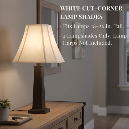2-Pack White Square Cut Corner Lamp Shades, 6.5" Top × 13" Bottom × 10.8" Height, Spider Fitter – Medium Shade for Table Lamps, Foldable Bell Fabric Lampshade, Modern & Minimalist Home Decor.2