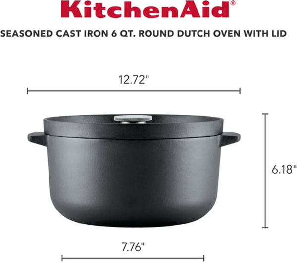 Kitchenaid Seasoned Cast Iron Dutch Oven/Casserole, 6 Quart - Black2