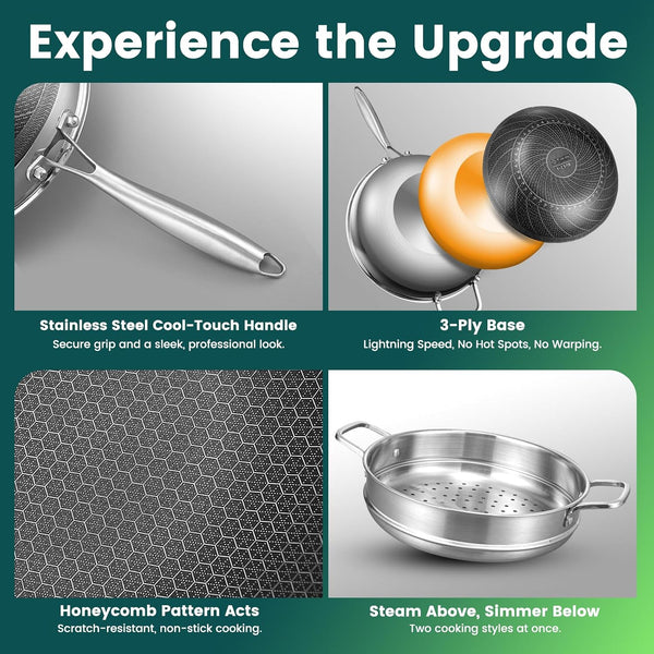 Hybrid 13 Inch Wok with Steamer, Nonstick Stainless Steel Wok | Wok Pan & Stir-Fry Pans7