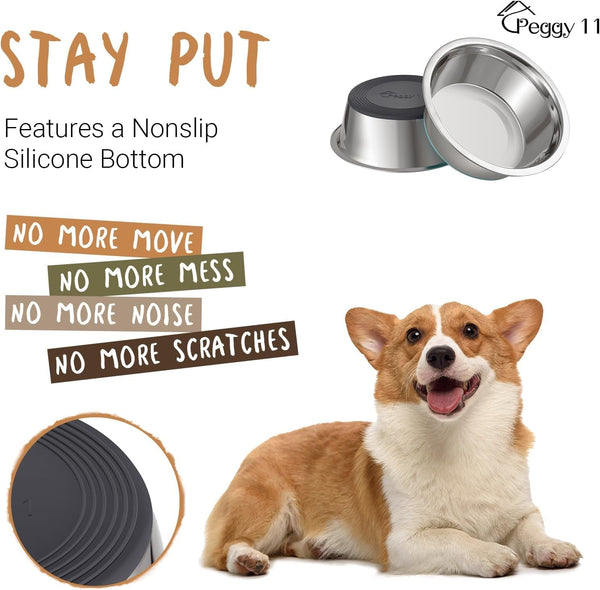 PEGGY11 Deep Stainless Steel Anti-Slip Dog Bowls - 2-Pack, 3 Cups3