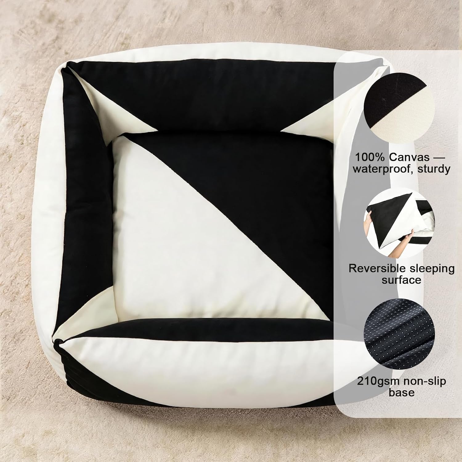 cotton-canvas-dog-bed-290gsm-thick-24x20x8-durable-waterproof-cute-dog-beds-for-small-dogs-orthopedic-bed-with-washable-removable-cover-anti-chewing-pet-bed-anti-slip-black-white