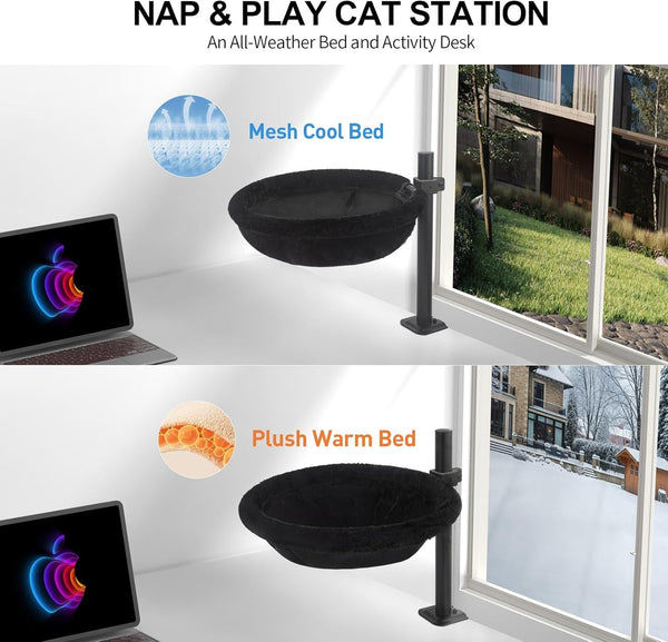 Cat Desk Bed, Reversible Cat Hammock for Desk Use, Clamp-On Metal, Black | 360 Rotating, Height Adjustable, Supports up to 45Lbs, Machine Washable, Large Cats & Kittens, Indoor, Office & Game Tables5