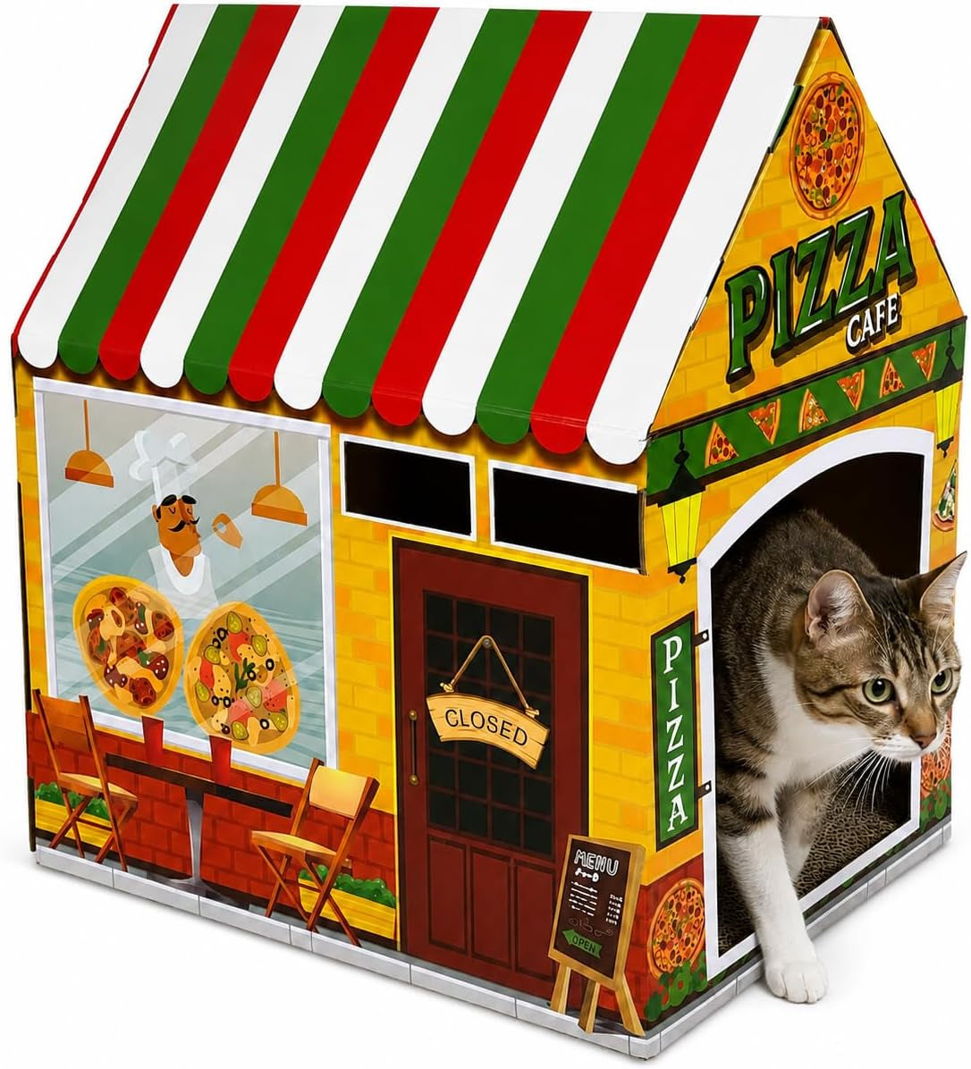 cinrobiye-cardboard-cat-house-with-scratcher-indoor-cat-condo-cat-cave-hideout-with-scratch-pad-cardboard-cat-playhouse-bed-for-cats-kittens-rabbits-small-pets-mushroom