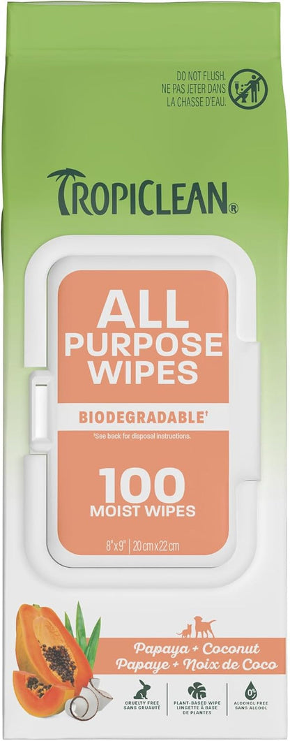 Tropiclean Hypoallergenic Dog Wipes, Fragrance Free, 100Ct | for Dogs, Cats, Puppies & Kittens | Sensitive Skin Safe | Gently Removes Dirt & Dander11