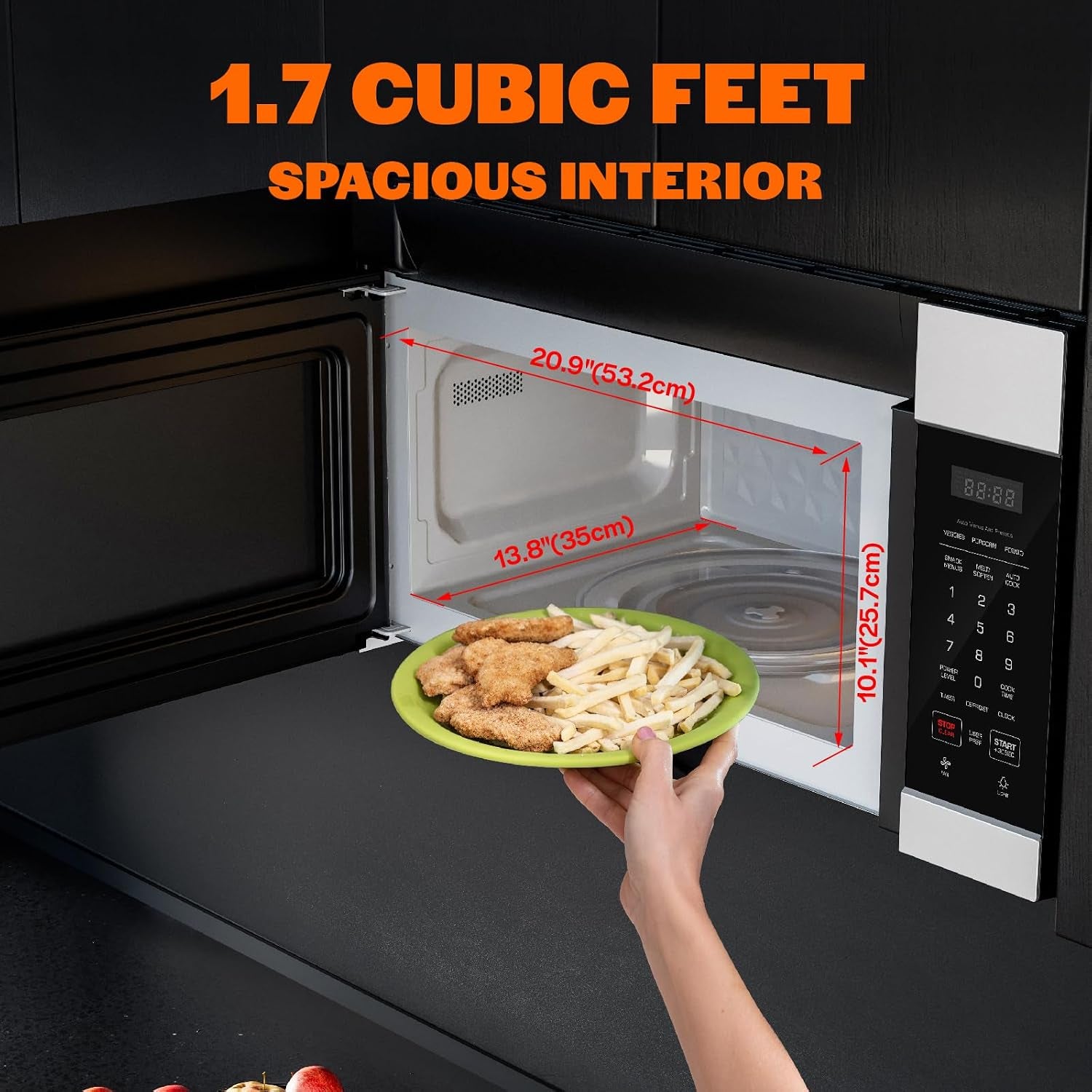 empava-1-7-cu-ft-over-the-range-microwave-1000w-silver-empv-30otr01-sensor-cooking-auto-menus-2-speed-300-cfm-venting-fan-10-power-levels-turntable-function-bright-cooktop-led-lighting