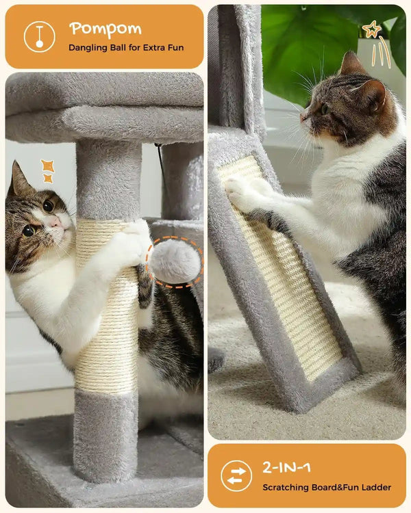 PAWZ Road 30" Cat Tower, Small Cat Tree with 2 Condos for Indoor Cats | Cat Trees for Small Cats,Cat Houses with Scratching Ramp and Posts,Dual Condos&Top Perch for Multi-Cat4