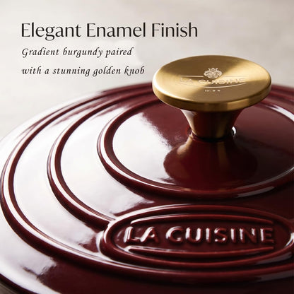 La Cuisine Enameled Cast Iron Dutch Oven Casserole Pot with Golden Handle for Lid, Internal Matte Black Enamel Coating, 5 QT 10.5" / 26Cm Ø, Oven-Safe 550°F/276°C, Cranberry4