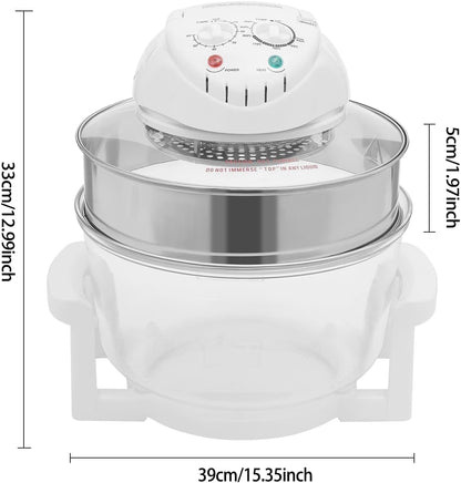 17L/17.96Qt Turbo Electric Glass Air Fryer W/ 2 Grill, Electric Turbo Convection Oven Roaste, 360° Viewable Airy Fryer with Expansion Ring, Multifunction Oilless Halogen Oven2