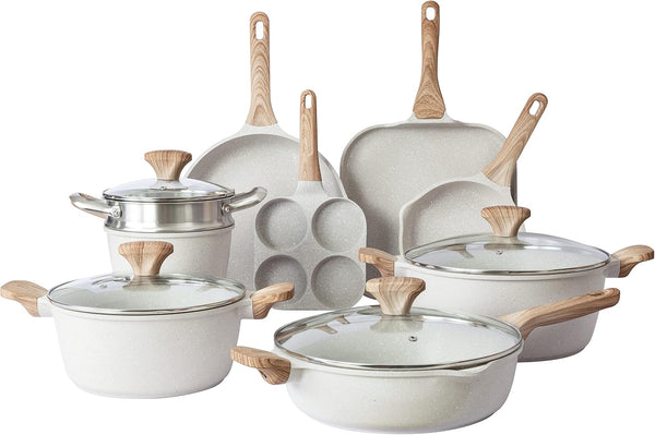 Non-Stick Cast Aluminum Cookware Set - Durable Kitchen Cookware for Everyday Cooking, Cream, 13 Pc.1