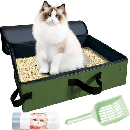 20X14X6.5 Inches, Large Portable Cat Travel Litter Box with Zipped Lid & 10 Liners, Leak-Proof, Lightweight, Sturdy & Waterproof and Foldable Travel Cat Litter Box for Hotels, Car, & Camping8