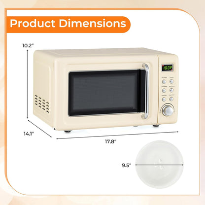 Retro Microwave 0.7Cu.Ft, 700 Watt Countertop Microwave | 5 Micro Power Defrost & Auto Cooking Function, LED Display, Child Lock, Small Microwave for Kitchen, RV, Dorm, Cream White7