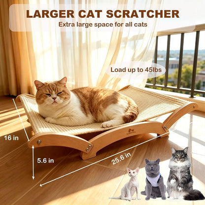 Extra-Large Sisal Cat Scratcher Bed for Indoor Cats, Cat Scratching Post with Hammock Nartural Sisal Scratch Pad for Large Cats Scratcher Lounge Chair, Wooden Cat Furniture (Light Nartural)4
