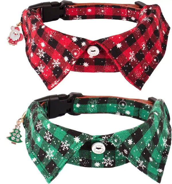 2 Pack Christmas Dog Collar with Bow Tie, Classic Plaid Red Green Dog Collars with Removable Bowtie Christmas Collars for Large Dogs Pets (Large)6