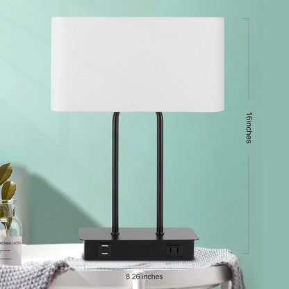 Bedside Touch Control Table Lamp, 3 Way Dimmable Modern Nightstand Lamp | Dual USB Charging Ports 1 AC Outlet, White Fabric Shade, Desk Lamp for Bedroom Living Room Office with 5000K LED Bulb7