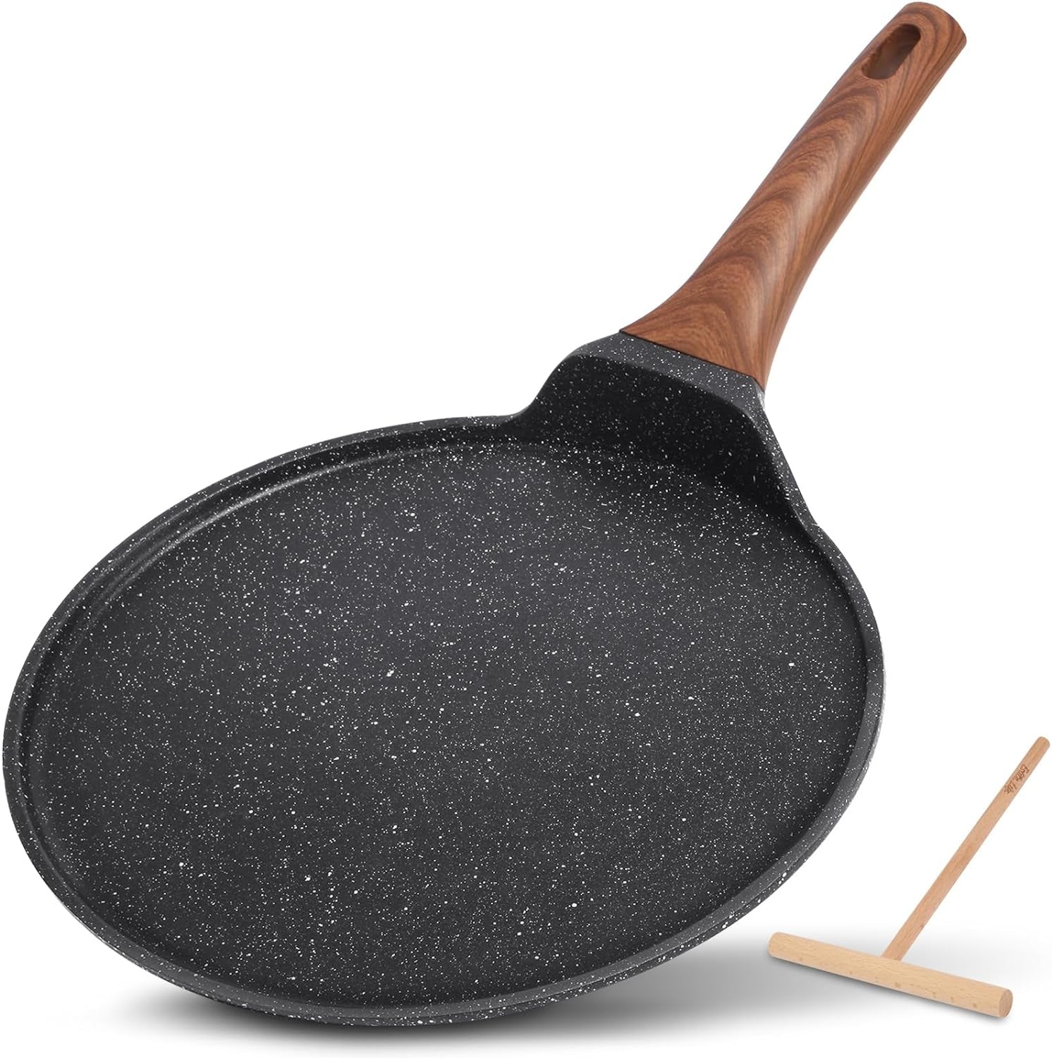 9-5-inch-crepe-pan-with-spreader-nonstick-granite-coating-dosa-pan-roti-tawa-comal-para-tortillas-pancake-griddle-pan-induction-compatible-ptfe-pfoa-free-black
