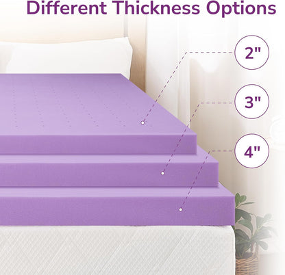 4 Inch Twin XL Lavender Infusion Memory Foam Mattress Topper | Ventilated & Pressure Relieving, Certipur-Us Certified, Medium Firm Topper for Relaxing Sleep in a Box, 38"X80"5