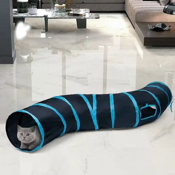 Sheldamy Cat Tunnel, S-2-Way Cat Tunnels for Indoor Cats, Collapsible Cat Play Tunnel, Interactive Toy Maze Cat House with 1 Play Ball for Cats, Puppy, Kitty, Kitten, Rabbit (Blue & Black)7