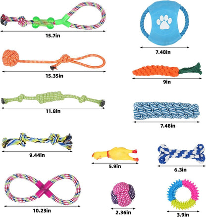 Dog Teething Chew Toys - 12 Pack Small Medium Breed Puppy Toy, Variety Dogs Rope Chew Toys Bundle for Boredom,Pet Interactive Squeaky Toys. Indestructible Cotton Puppy Teething Chew Tug Toys7