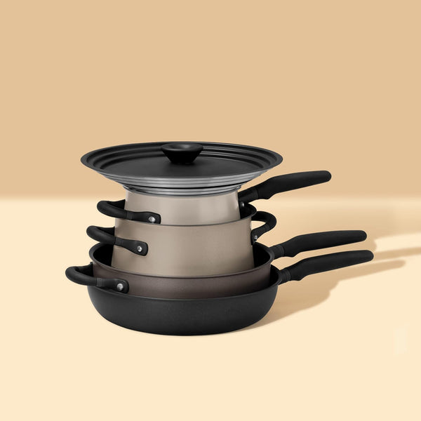 6Pc Stackable Set with Universal Lids | Hard Anodized Non Stick and Stainless Steel Pots and Pans | Induction Compatible | Dishwasher Safe | Oven Safe | Black & Gray | Accent Series Cookware7