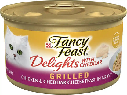 Purina Fancy Feast Delights with Cheddar Grilled Chicken and Cheddar Cheese Feast in Wet Cat Food Gravy Cat Food - (Pack of 24) 3 Oz. Cans1