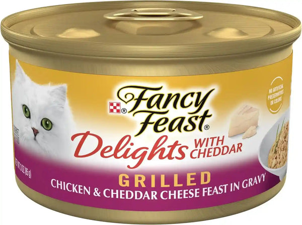 Purina Fancy Feast Delights with Cheddar Grilled Chicken and Cheddar Cheese Feast in Wet Cat Food Gravy Cat Food - (Pack of 24) 3 Oz. Cans1