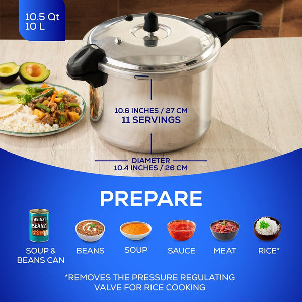(10.5 Quart / 10 Liter) Ultra Pressure Cooker, Pressure Pot with 6 Safety Systems, Aluminum Pressure Cooker for 11 Servings, Even Heat Distribution, Diameter 10.4 Inches, Height 10.6 Inches2