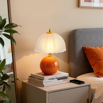 Mushroom Table Lamp, Ceramic Bedside Lamp with Glass Shade, 3-Way Lighting (2700K-5000K) Rocker Switch, Small Nightstand Lamp for Bedroom, Living Room, Office, Orange8
