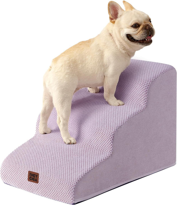 EHEYCIGA Curved Dog Stairs Ramp for 5-Step High Beds, 22.6" H Dog Steps | 33D Density of Pure Foam, for Small Dogs and Cats, Pet Stairs for High Bed Climbing, Non-Slip Balanced Pet Step Indoor, Grey16