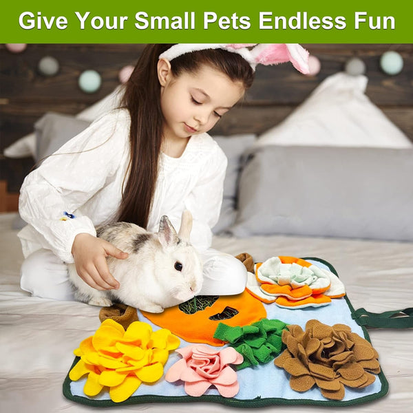 Rabbit Foraging Mat Bunny Toys, 20"X20" Rabbit Snuffle Mat Interactive Feeding Game, Washable Bunny Hay Feeder Treat Dispenser Foraging Toys for Rabbits Guinea Pigs Chinchillas Ferrets6