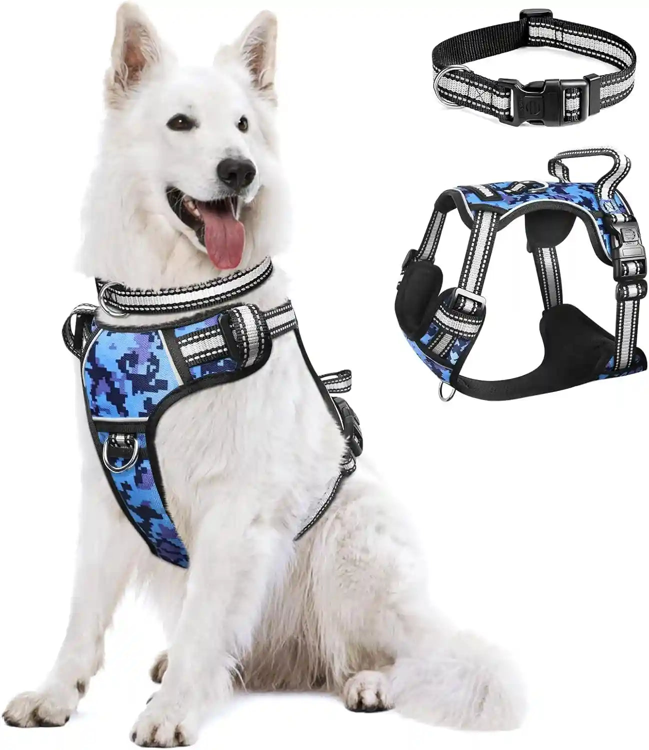 dog-harness-no-pull-pet-harnesses-with-dog-collar-adjustable-reflective-oxford-outdoor-vest-front-back-leash-clips-for-small-medium-large-extra-large-dogs-easy-control-handle-for-walking