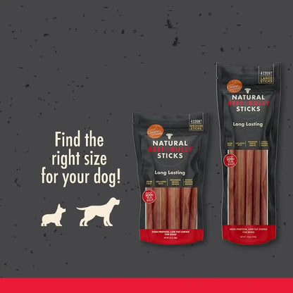 Canine Naturals | Natural Beef & Bully Sticks | Long-Lasting, Odor Free, High Protein Chews Made with 100% Real Bully | 4 Count Medium Sticks4