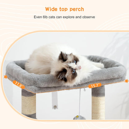 Heybly Cat Tree, Kitten Tower with Large Soft Cat Basket,Cat Condo with Spacious Cat Bed Cave with Hidden Space，Sisal-Covered Scratching Posts,Dangling Ball for Indoor Cats, Light Gray HCT008SW3