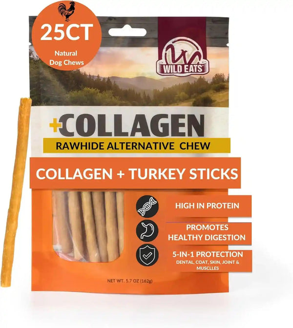 Wild Eats Real Duck Collagen Bully Sticks for Dogs, 25 Pack, Rawhide Free | No Hide Chew Treat Made without Grain, 5 Inch Size, High Protein, Satisfies Natural Gnawing Urges, Suits All Breeds26