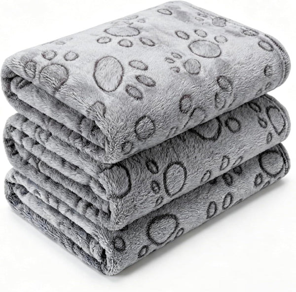 1 Pack 3 Blankets Super Soft Fluffy Premium Fleece Pet Blanket Flannel Paw Printed Throw for Dog Puppy Cat (Small 23X16'', Brown, Pink, White)18