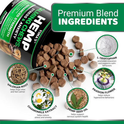 Hemp Calming Chews for Dogs - Advanced Dog Calming Chews - 170 Chews - Anxiety Relief Treats - Separation Aid, Barking, Stress Relief, Thunderstorms - Melatonin - Hemp Oil - Made in USA3