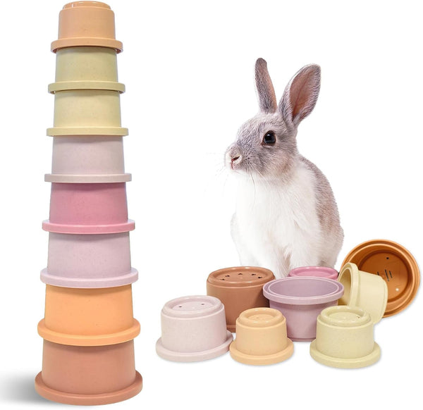 8 Pcs Stacking Cups for Small Animal Toys,Nesting Rabbit Toys of Different Sizes,Safe Plastic Colorful Nesting Toys for Bunny Guinea Pig Hiding Food and Playing9