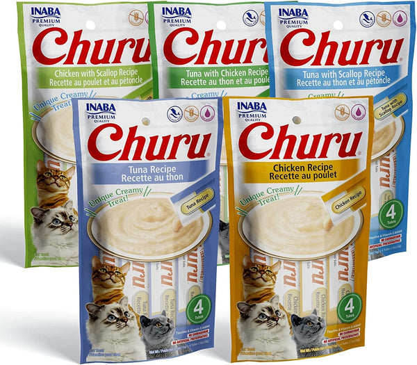 INABA Churu Lickable Creamy Purée Cat Treats 5 Flavor Variety Pack of 20 Tubes1