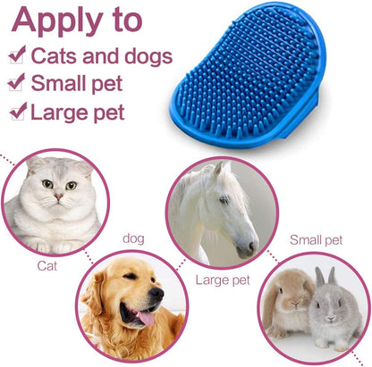 Dog Bath Brush Pet Bath Comb Brush Soothing Massage Rubber Comb 2Pcs with Adjustable Ring Handle for Long Short Haired Dogs and Cats (Blue+Rose)5