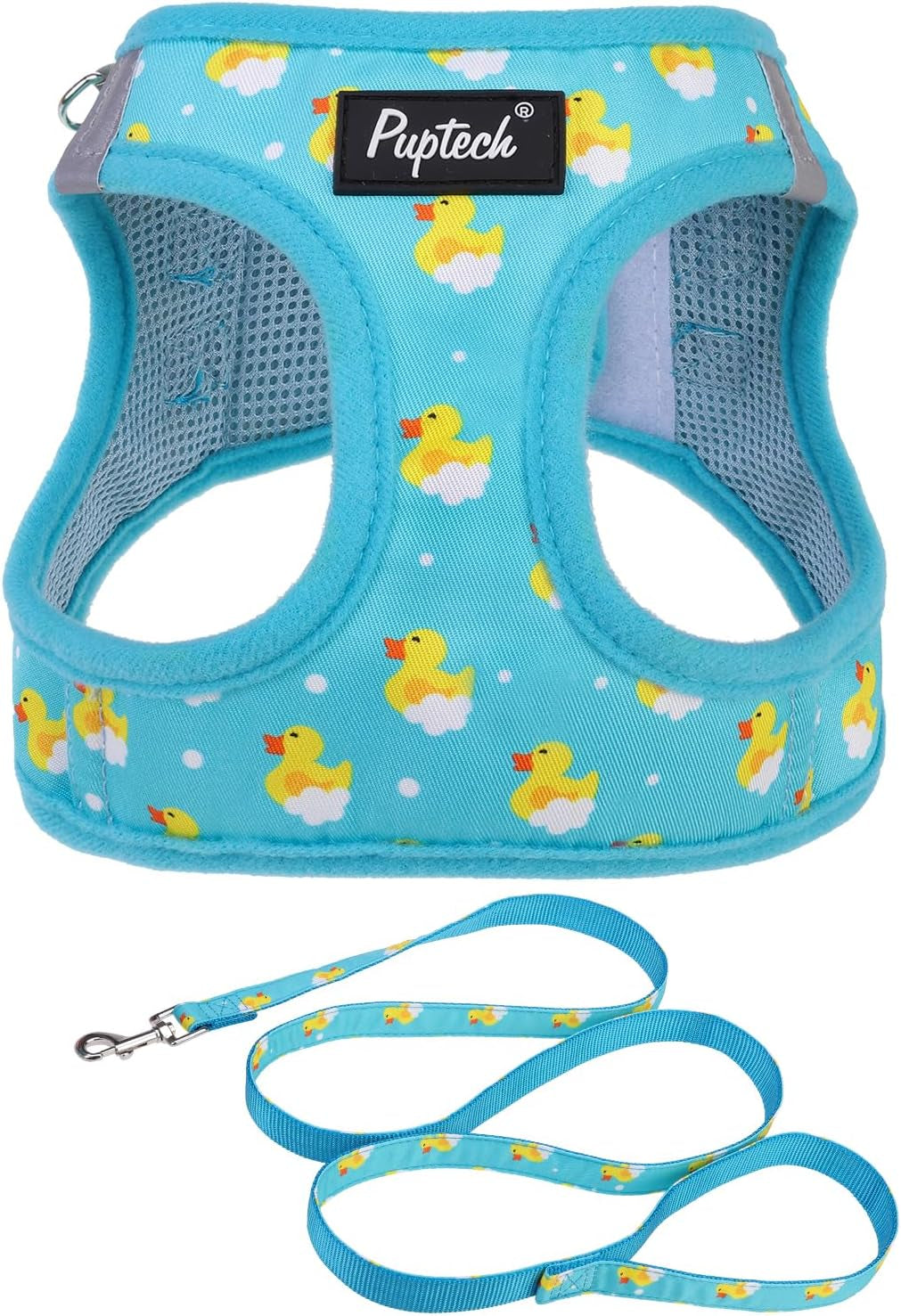 pupteck-dog-harness-and-leash-set-for-small-medium-dogs-no-pull-step-in-soft-mesh-puppy-cat-vest-harnesses-reflective-at-night-green-s