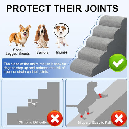 Dog Stairs for Bed 28.7”H, 5-Step Dog Ramp, Non-Slip Sturdy Pet Steps for Small Dogs & Cats to Get on High Bed or Couches, Grey4
