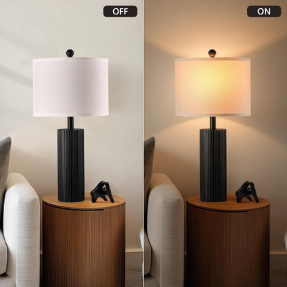 24.5" Black Lamps Set of 2, Modern Table Lamps for Living Room with USB C+A Ports, Creative Stripe Touch Lamps for Nightstand, 2 Bulbs Included6