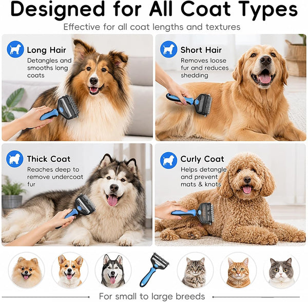 3-In-1 Professional Pet Grooming Brush for Dogs & Cats – Dematting Comb, Undercoat Rake & Deshedding Tool for Long & Short Hair, Heavy Shedding & Matted Fur (Blue)8
