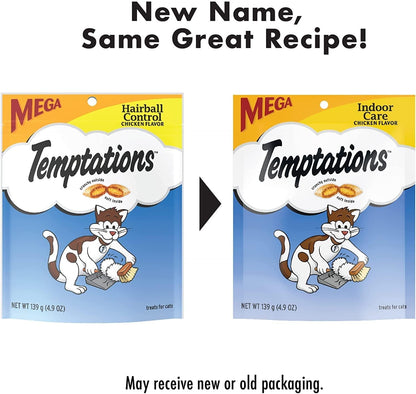 Whiskas Temptations Indoor Care Chicken Flavor Cat Treats, 4.9 Oz Pouch, 3 Pack3